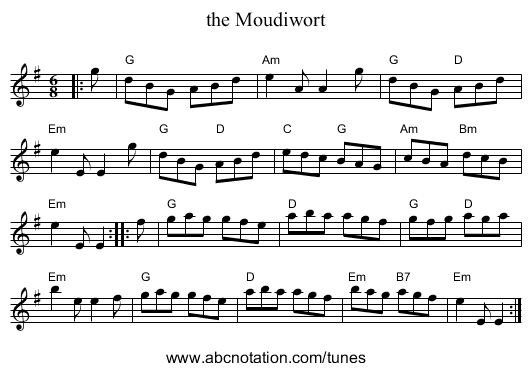 the Moudiwort - staff notation