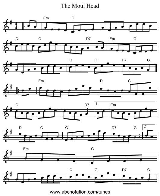 The Moul Head - staff notation