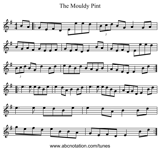 The Mouldy Pint - staff notation