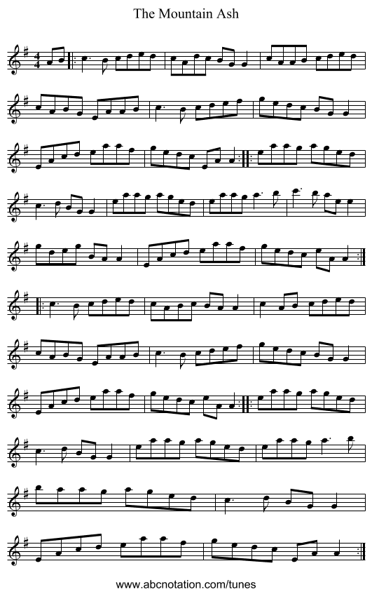 The Mountain Ash - staff notation