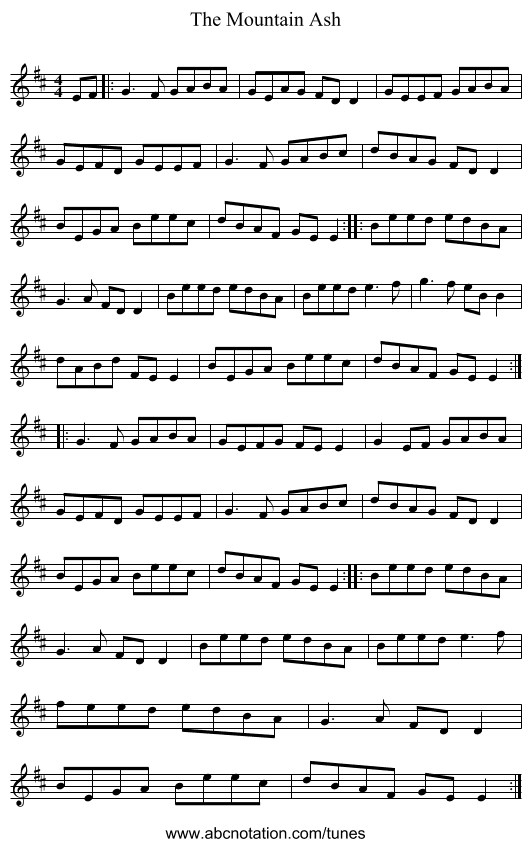 The Mountain Ash - staff notation