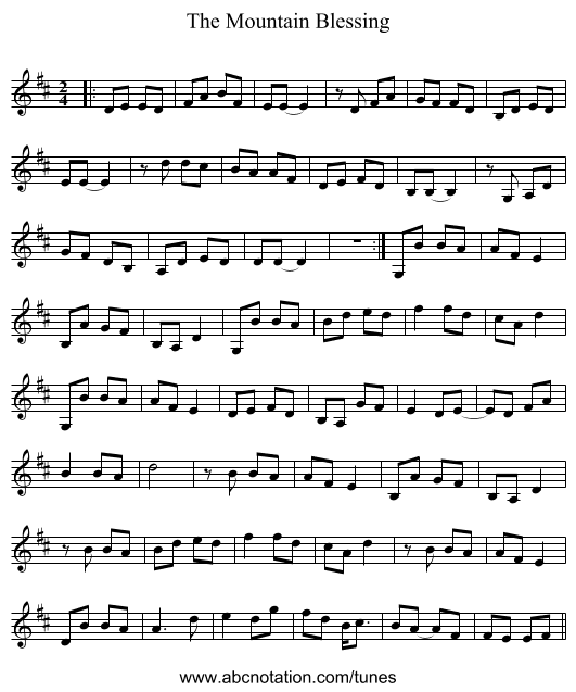 The Mountain Blessing - staff notation