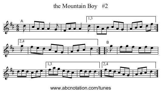 the Mountain Boy   #2 - staff notation