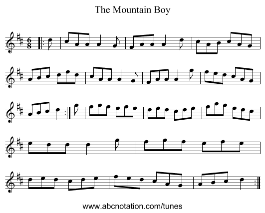 The Mountain Boy - staff notation