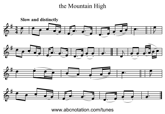 the Mountain High - staff notation