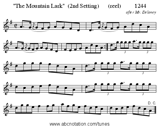 The Mountain Lark  (2nd Setting)      (reel)         1244 - staff notation