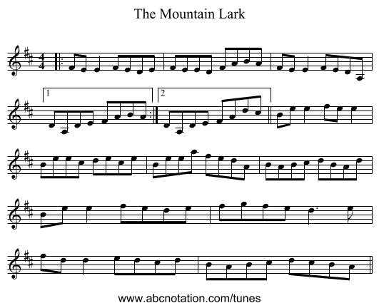 The Mountain Lark - staff notation