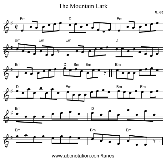 The Mountain Lark - staff notation