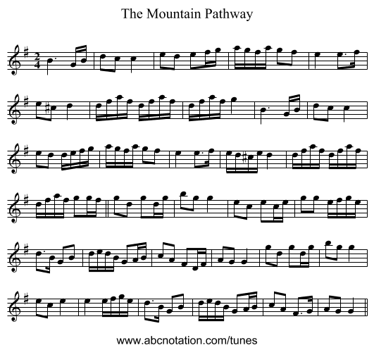 The Mountain Pathway - staff notation