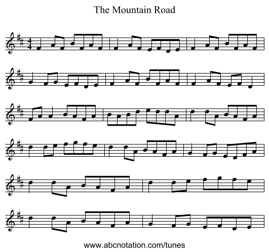 The Mountain Road - staff notation