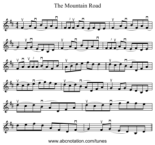 The Mountain Road - staff notation