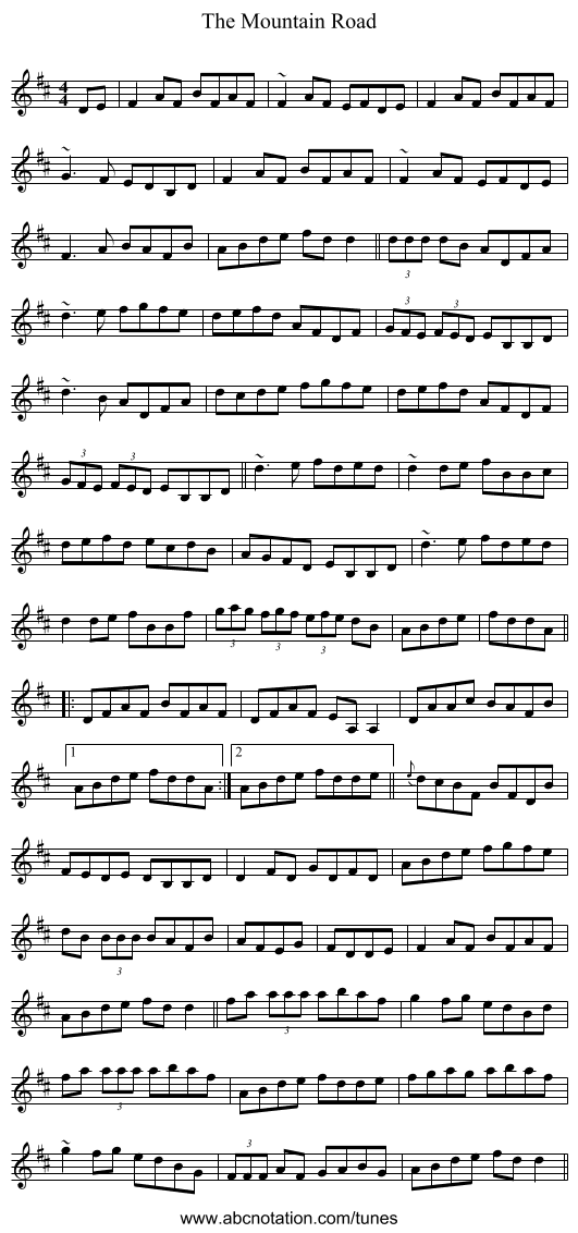The Mountain Road - staff notation