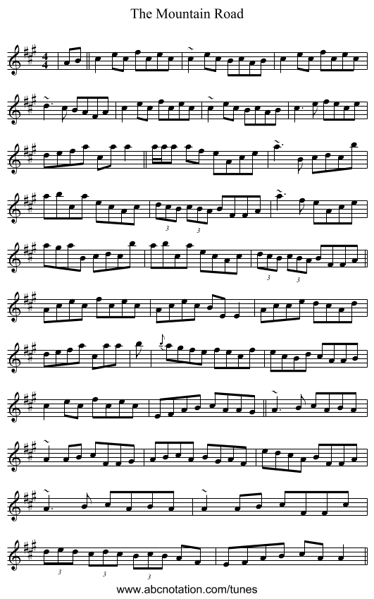 The Mountain Road - staff notation