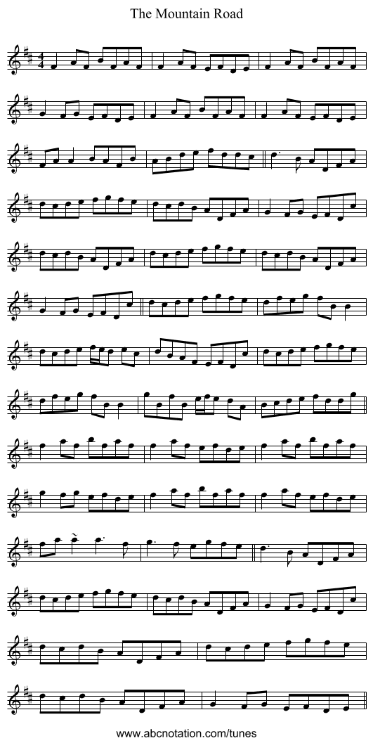 The Mountain Road - staff notation