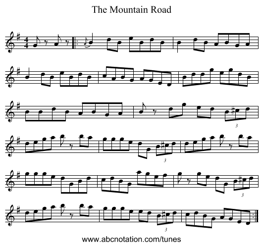 The Mountain Road - staff notation