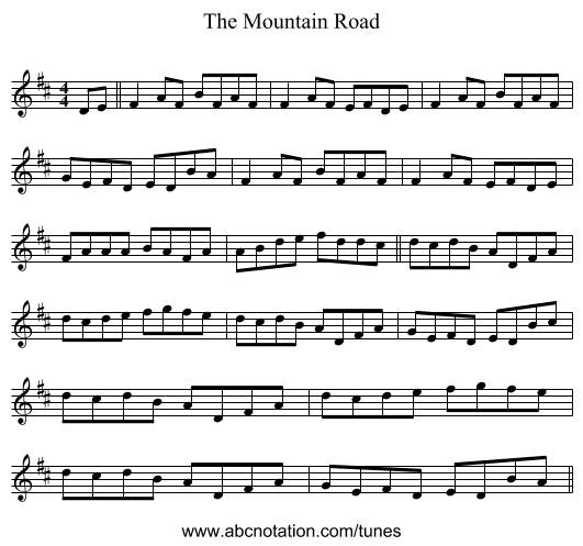 The Mountain Road - staff notation