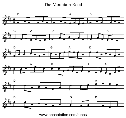 The Mountain Road - staff notation
