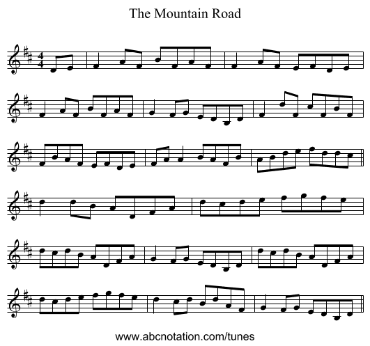 The Mountain Road - staff notation