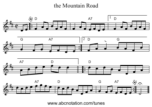 the Mountain Road - staff notation