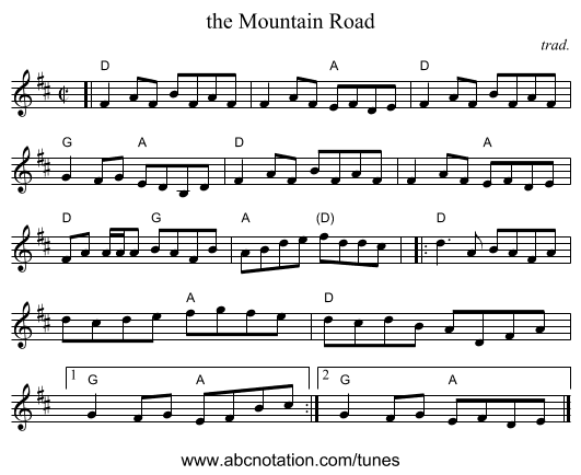 the Mountain Road - staff notation