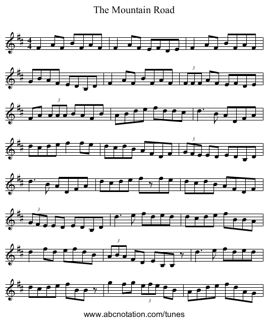 The Mountain Road - staff notation