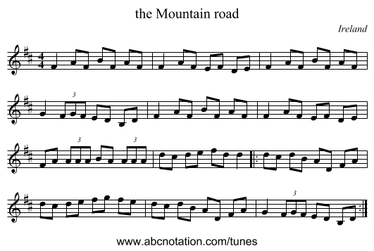 the Mountain road - staff notation