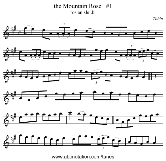 the Mountain Rose   #1 - staff notation