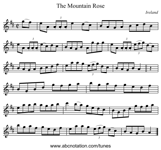 The Mountain Rose - staff notation