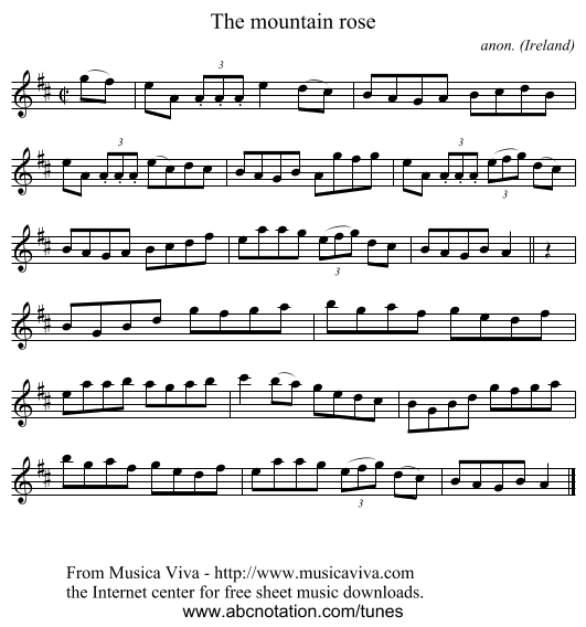 The mountain rose - staff notation