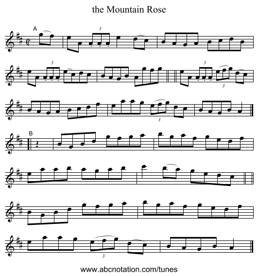 the Mountain Rose - staff notation