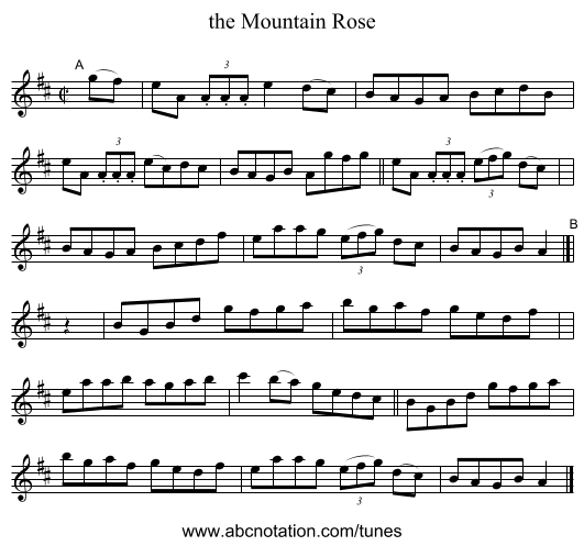the Mountain Rose - staff notation