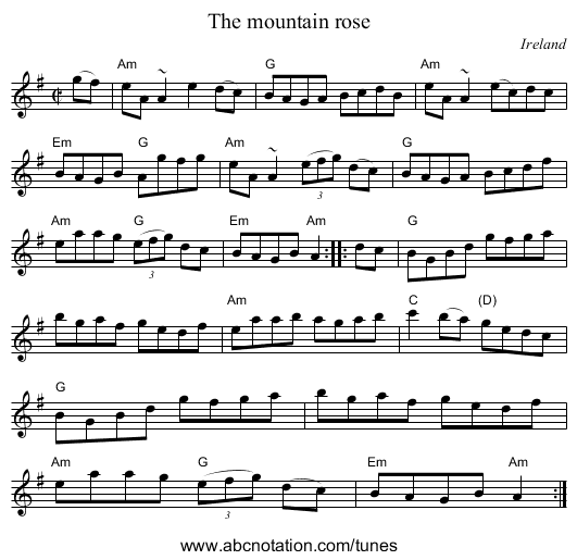 The mountain rose - staff notation
