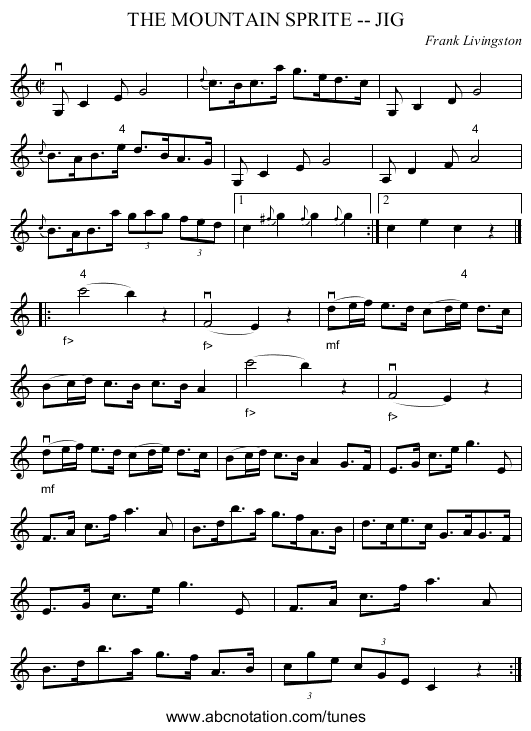 THE MOUNTAIN SPRITE -- JIG - staff notation