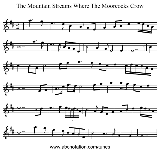 The Mountain Streams Where The Moorcocks Crow - staff notation