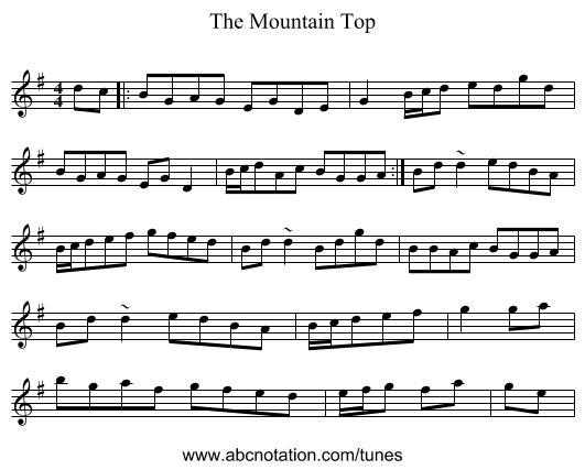 The Mountain Top - staff notation
