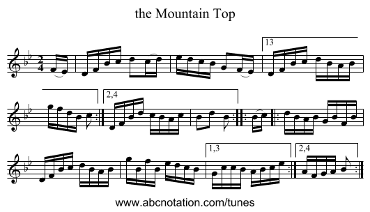 the Mountain Top - staff notation
