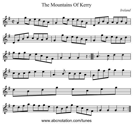 The Mountains Of Kerry - staff notation