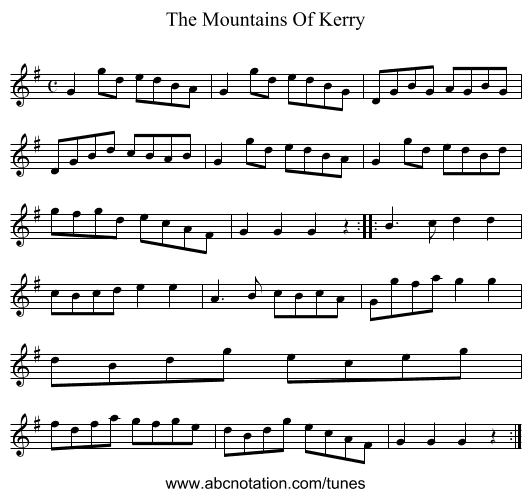The Mountains Of Kerry - staff notation