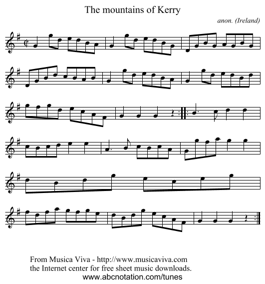 The mountains of Kerry - staff notation
