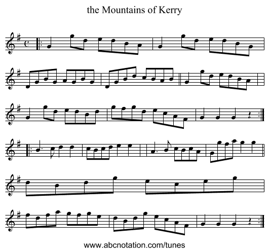 the Mountains of Kerry - staff notation