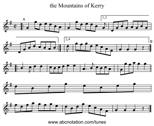 the Mountains of Kerry - staff notation