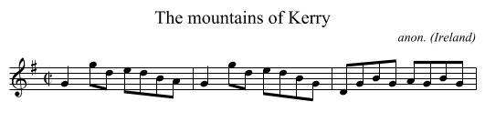 The mountains of Kerry - staff notation