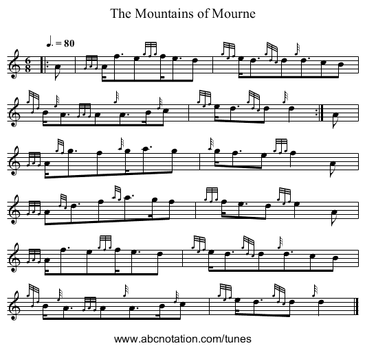 The Mountains of Mourne - staff notation