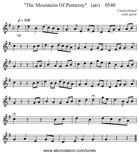 The Mountains Of Pomeroy   (air)    0540 - staff notation