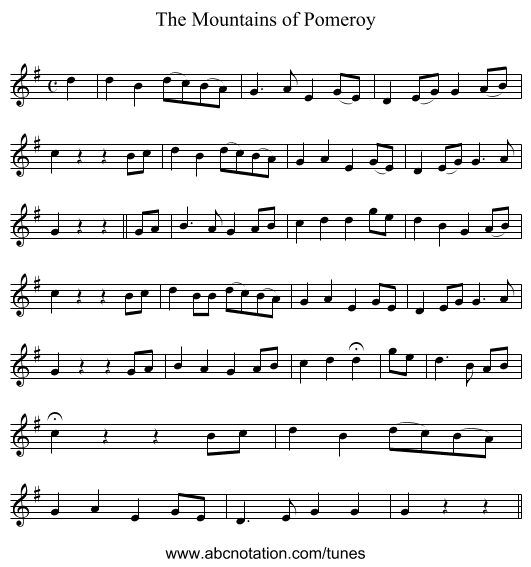 The Mountains of Pomeroy - staff notation