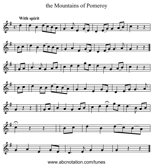the Mountains of Pomeroy - staff notation