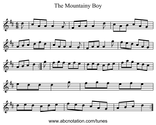The Mountainy Boy - staff notation