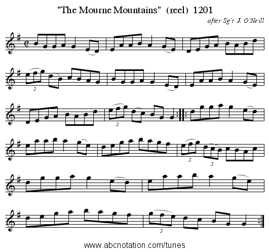 The Mourne Mountains  (reel)  1201 - staff notation