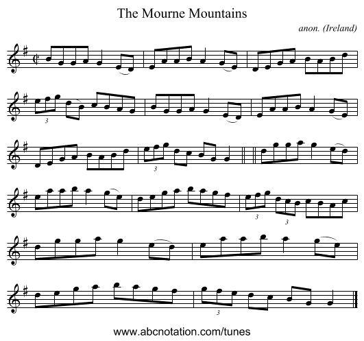 The Mourne Mountains - staff notation