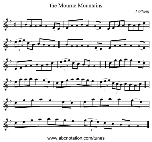 the Mourne Mountains - staff notation